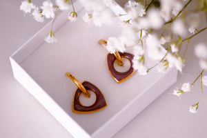 Earrings Triangle in Purple & Golden Rim