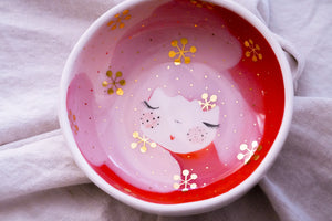 "SWEETHEART" ♡︎ BOWL Terra Red with Golden leaves