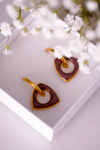 Earrings Triangle in Purple & Golden Rim