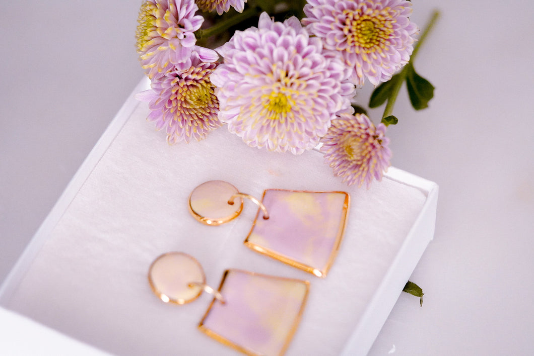 Two-Pieces Earrings Soft Yellow & Blush Pink