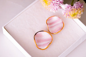 Wave Earrings in Soft Pink Stripes & Golden Rim