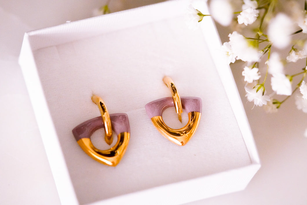 Earrings Triangle Golden Half & Lila