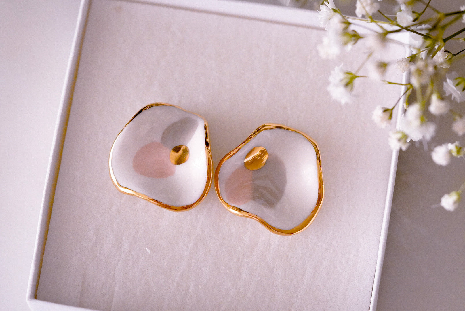 Wave Earring in Creamy Pastels & Golden Dot